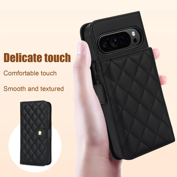 For Google Pixel 9 Crossbody Multifunction Rhombic Leather Phone Case(Black) - Google Cases by buy2fix | Online Shopping UK | buy2fix