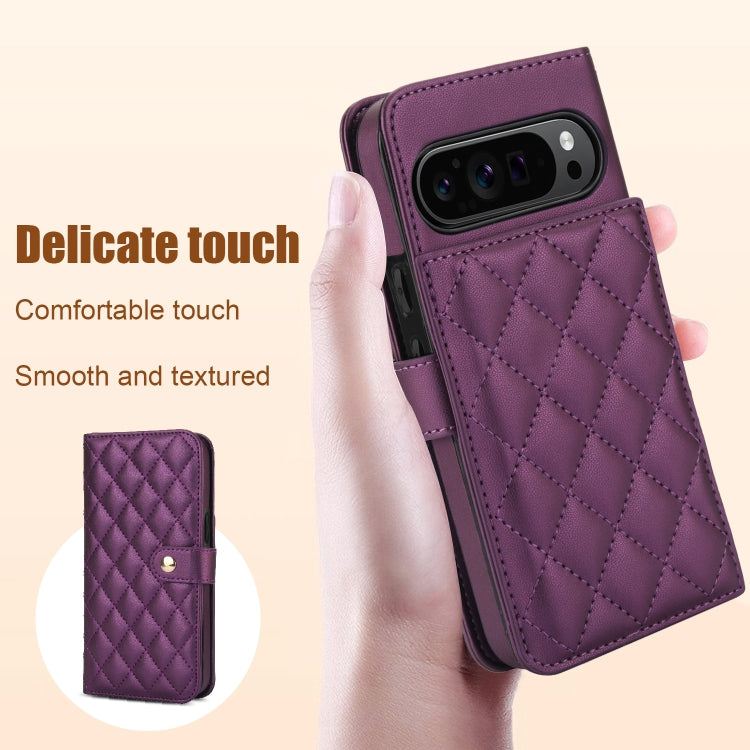 For Google Pixel 9 Crossbody Multifunction Rhombic Leather Phone Case(Dark Purple) - Google Cases by buy2fix | Online Shopping UK | buy2fix