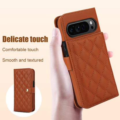 For Google Pixel 9 Pro XL Crossbody Multifunction Rhombic Leather Phone Case(Brown) - Google Cases by buy2fix | Online Shopping UK | buy2fix