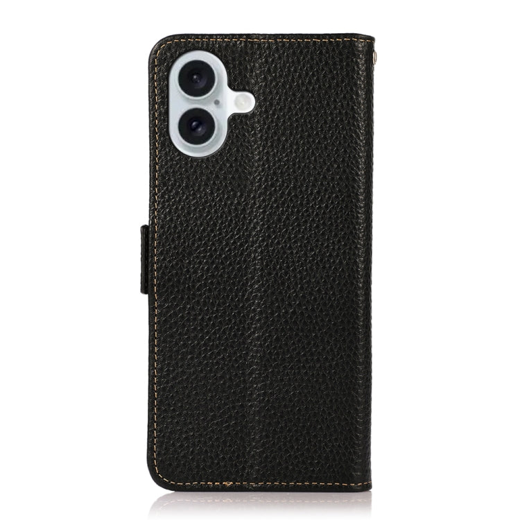 For iPhone 16 Plus KHAZNEH Side-Magnetic Litchi Genuine Leather RFID Case(Black) - iPhone 16 Plus Cases by buy2fix | Online Shopping UK | buy2fix