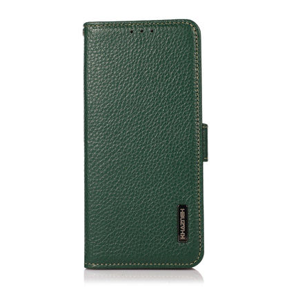 For iPhone 16 Plus KHAZNEH Side-Magnetic Litchi Genuine Leather RFID Case(Green) - iPhone 16 Plus Cases by buy2fix | Online Shopping UK | buy2fix