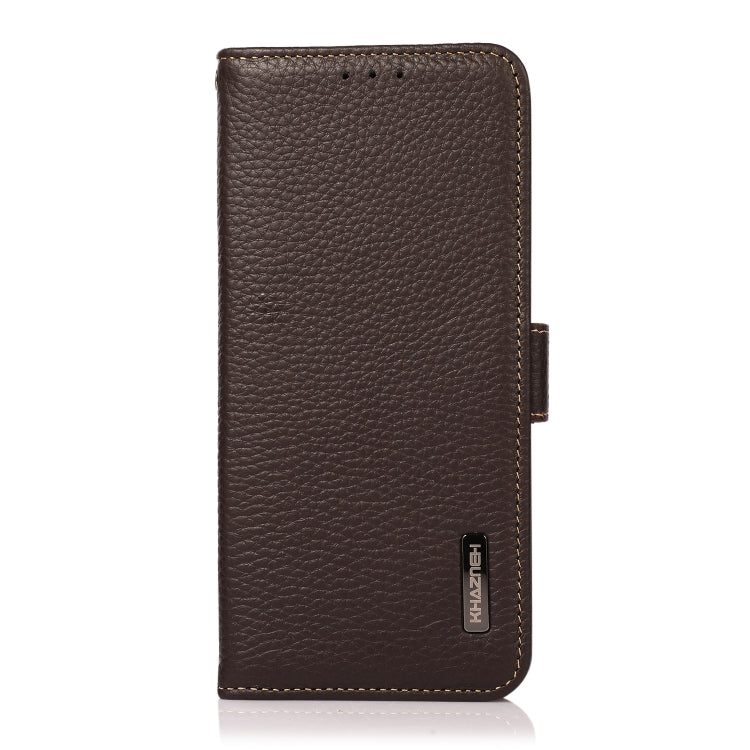 For iPhone 16 KHAZNEH Side-Magnetic Litchi Genuine Leather RFID Case(Brown) - iPhone 16 Cases by buy2fix | Online Shopping UK | buy2fix