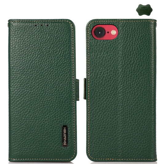 For iPhone SE 2024 KHAZNEH Side-Magnetic Litchi Genuine Leather RFID Case(Green) - More iPhone Cases by buy2fix | Online Shopping UK | buy2fix