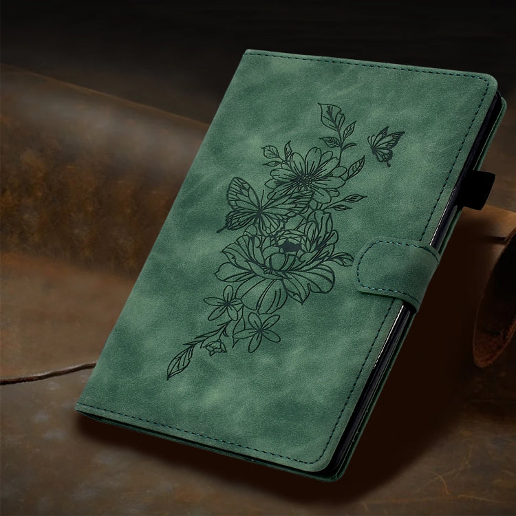 For iPad Pro 11 2024 Peony Butterfly Embossed Leather Smart Tablet Case(Green) - iPad Pro 11 2024 Cases by buy2fix | Online Shopping UK | buy2fix