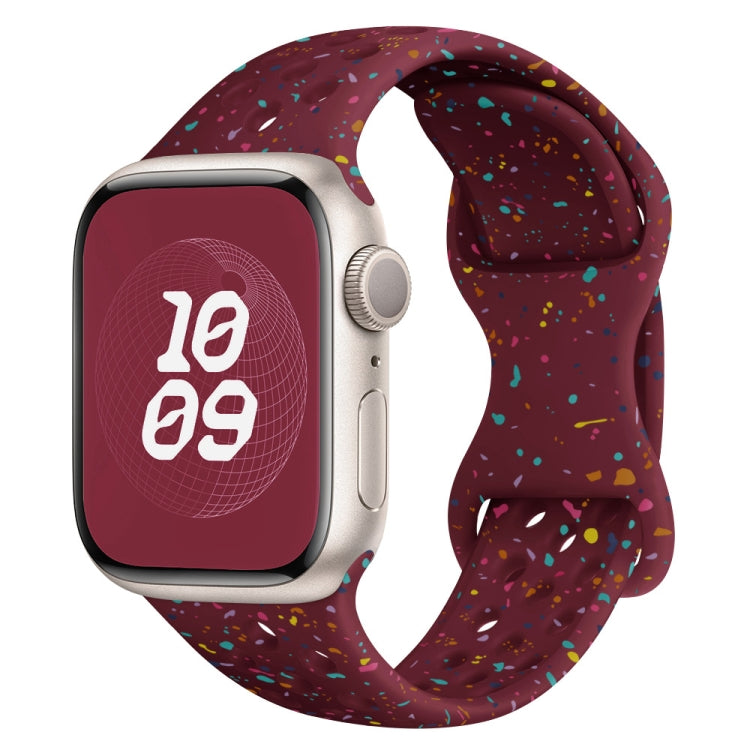 For Apple Watch Series 9 45mm Hole Style Butterfly Buckle Camouflage Silicone Watch Band(Wine Red) - Watch Bands by buy2fix | Online Shopping UK | buy2fix