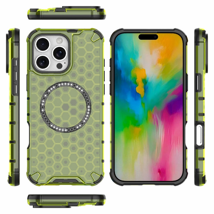 For iPhone 16 Pro Max Honeycomb Magnetic Ring Shockproof Phone Case(Green) - iPhone 16 Pro Max Cases by buy2fix | Online Shopping UK | buy2fix