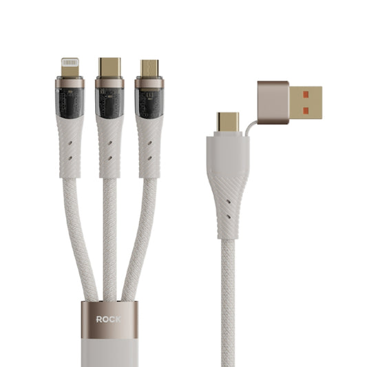 ROCK G20 Two to Three 5A USB+Type-C to 8 Pin+Type-C+Micro USB Fast Charging Data Cable, Length: 1.5m(Beige) - Multifunction Cable by ROCK | Online Shopping UK | buy2fix