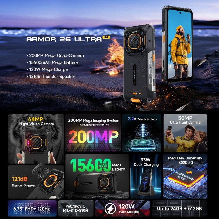 [HK Warehouse] Ulefone Armor 26 Ultra Rugged Phone, 12GB+512GB, 6.78 inch Android 13 MediaTek Dimensity 8020 Octa Core, Network: 5G, NFC(Black) - Ulefone by Ulefone | Online Shopping UK | buy2fix