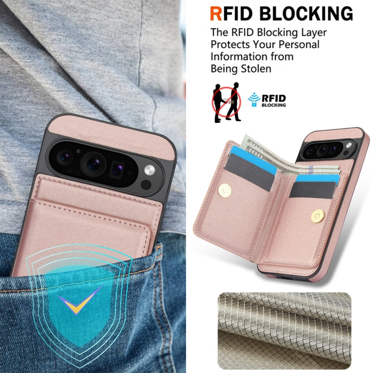 For Google Pixel 9 Pro XL RFID Anti-theft Card Ring Holder Phone Case(Rose Gold) - Google Cases by buy2fix | Online Shopping UK | buy2fix