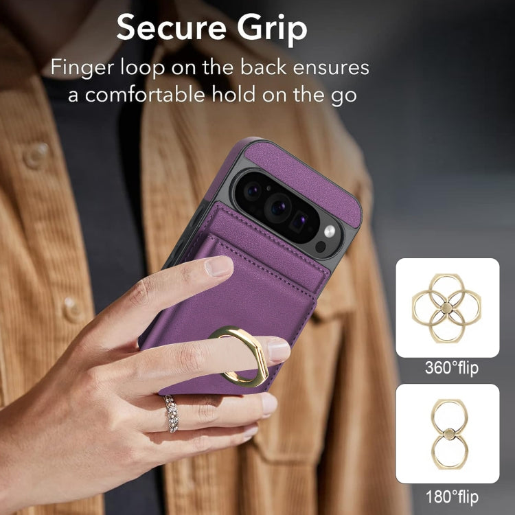 For Google Pixel 9 Pro XL RFID Anti-theft Card Ring Holder Phone Case(Dark Purple) - Google Cases by buy2fix | Online Shopping UK | buy2fix