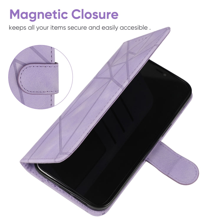 For iPhone 16 Plus Skin Feel Geometric Lines Leather Phone Case(Purple) - iPhone 16 Plus Cases by buy2fix | Online Shopping UK | buy2fix