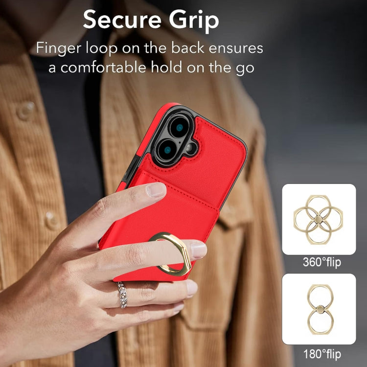 For iPhone 16 Plus RFID Anti-theft Card Ring Holder Phone Case(Red) - iPhone 16 Plus Cases by buy2fix | Online Shopping UK | buy2fix