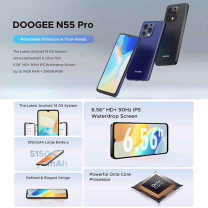 [HK Warehouse] DOOGEE N55 Pro, 6GB+256GB, 6.56 inch Android 14 Spreadtrum T606 Octa Core, Network: 4G(Graphite Black) - DOOGEE by DOOGEE | Online Shopping UK | buy2fix