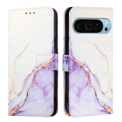 For Google Pixel 9 PT003 Marble Pattern Flip Leather Phone Case(White Purple) - Google Cases by buy2fix | Online Shopping UK | buy2fix