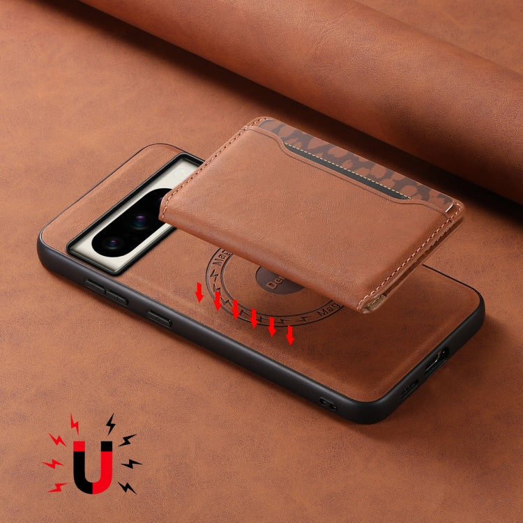 For Google Pixel 8 Pro Denior D13 Retro Texture Leather MagSafe Card Bag Phone Case(Brown) - Google Cases by Denior | Online Shopping UK | buy2fix