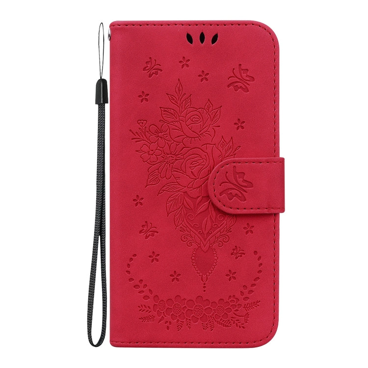 For iPhone 16 Pro Max Butterfly Rose Embossed Leather Phone Case(Red) - iPhone 16 Pro Max Cases by buy2fix | Online Shopping UK | buy2fix