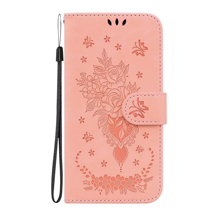 For iPhone 16 Pro Butterfly Rose Embossed Leather Phone Case(Pink) - iPhone 16 Pro Cases by buy2fix | Online Shopping UK | buy2fix