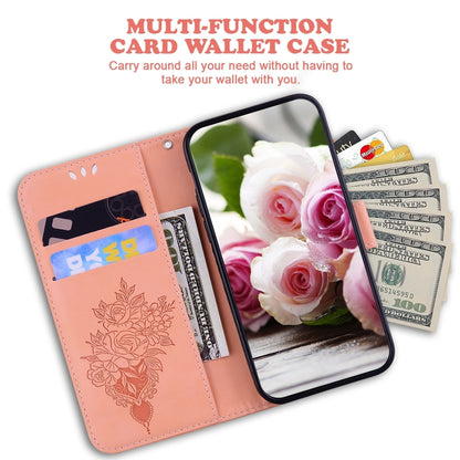 For iPhone 16 Pro Butterfly Rose Embossed Leather Phone Case(Pink) - iPhone 16 Pro Cases by buy2fix | Online Shopping UK | buy2fix