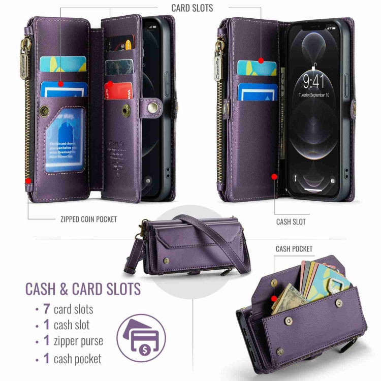 For iPhone 12 Pro Max CaseMe C36 Card Slots Zipper Wallet RFID Anti-theft Leather Phone Case(Purple) - iPhone 12 Pro Max Cases by CaseMe | Online Shopping UK | buy2fix