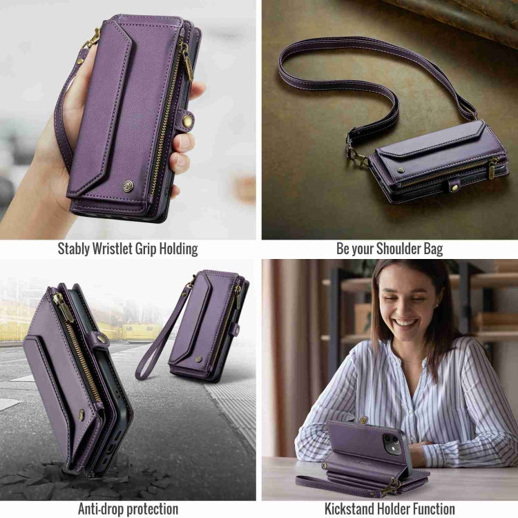 For iPhone 12 CaseMe C36 Card Slots Zipper Wallet RFID Anti-theft Leather Phone Case(Purple) - iPhone 12 / 12 Pro Cases by CaseMe | Online Shopping UK | buy2fix