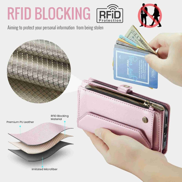 For iPhone 13 Pro CaseMe C36 Card Slots Zipper Wallet RFID Anti-theft Leather Phone Case(Pink) - iPhone 13 Pro Cases by CaseMe | Online Shopping UK | buy2fix