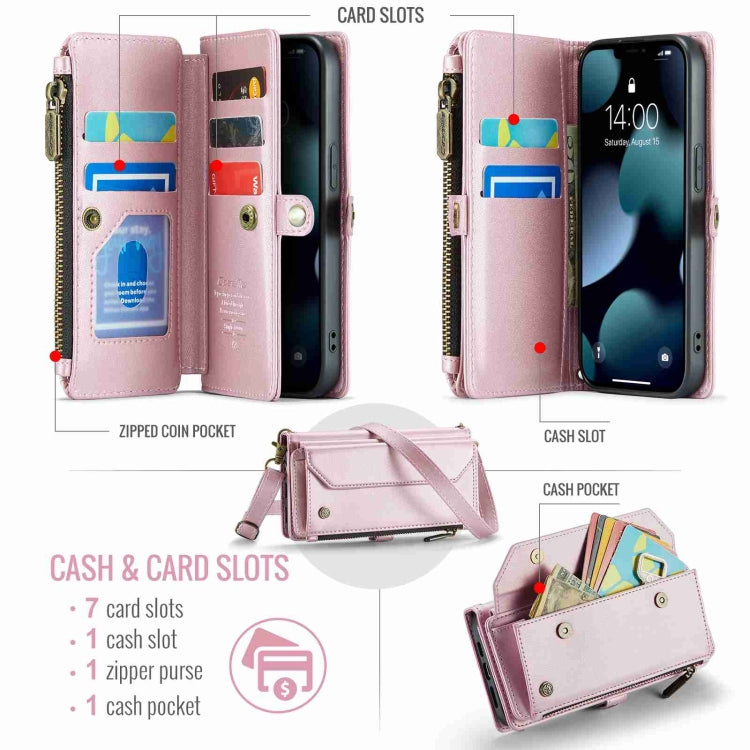 For iPhone 13 Pro Max CaseMe C36 Card Slots Zipper Wallet RFID Anti-theft Leather Phone Case(Pink) - iPhone 13 Pro Max Cases by CaseMe | Online Shopping UK | buy2fix