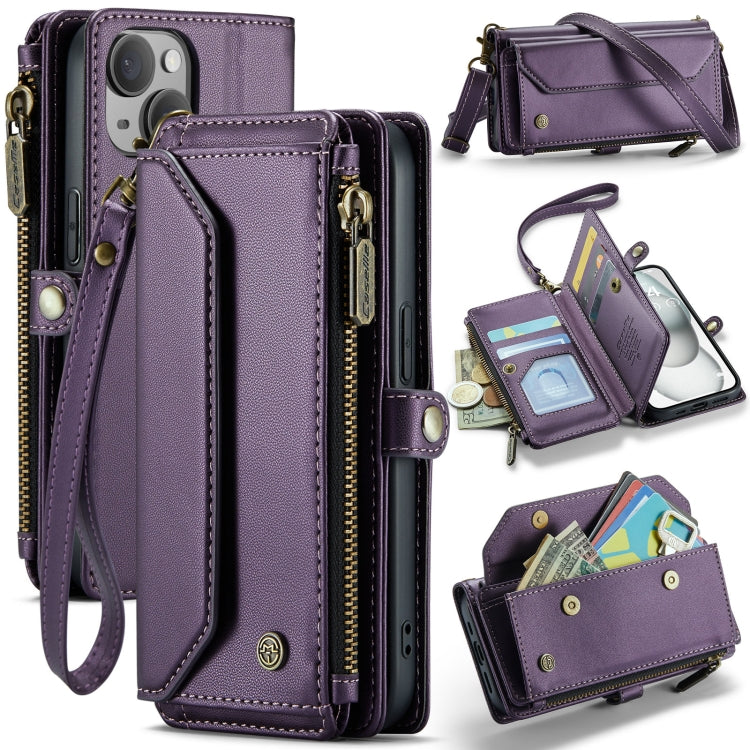 For iPhone 15 CaseMe C36 Card Slots Zipper Wallet RFID Anti-theft Leather Phone Case(Purple) - iPhone 15 Cases by CaseMe | Online Shopping UK | buy2fix