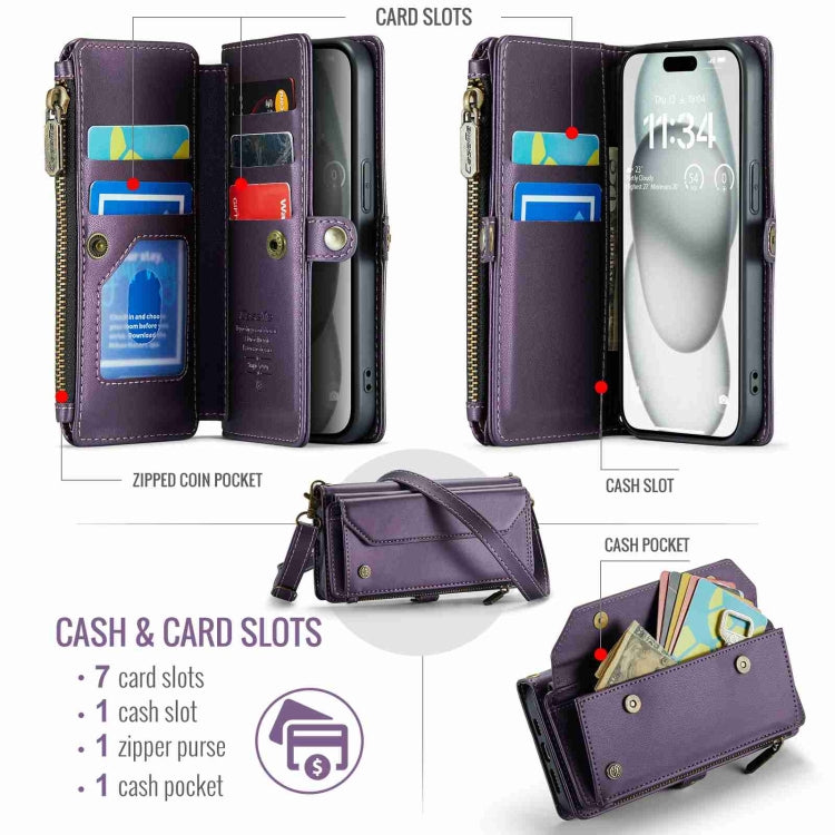 For iPhone 15 CaseMe C36 Card Slots Zipper Wallet RFID Anti-theft Leather Phone Case(Purple) - iPhone 15 Cases by CaseMe | Online Shopping UK | buy2fix