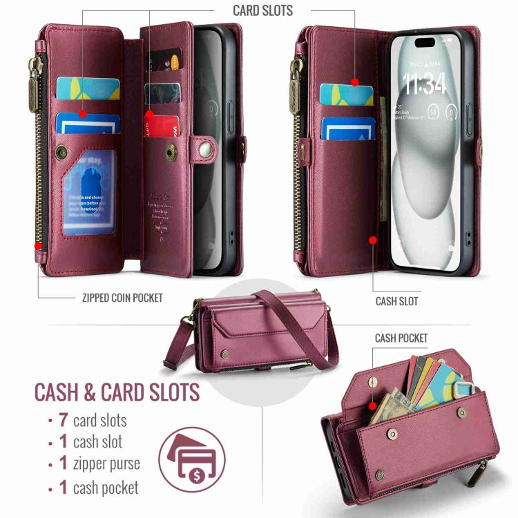 For iPhone 15 CaseMe C36 Card Slots Zipper Wallet RFID Anti-theft Leather Phone Case(Wine Red) - iPhone 15 Cases by CaseMe | Online Shopping UK | buy2fix