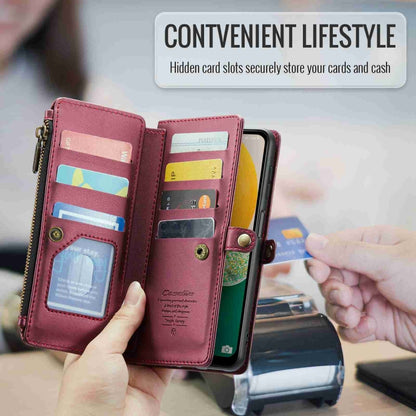 For Samsung Galaxy A13 5G / 4G CaseMe C36 Card Slots Zipper Wallet RFID Anti-theft Leather Phone Case(Wine Red) - Galaxy Phone Cases by CaseMe | Online Shopping UK | buy2fix