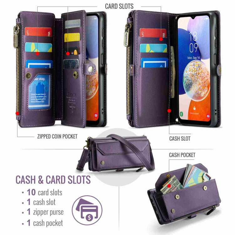 For Samsung Galaxy A14 5G / 4G CaseMe C36 Card Slots Zipper Wallet RFID Anti-theft Leather Phone Case(Purple) - Galaxy Phone Cases by CaseMe | Online Shopping UK | buy2fix