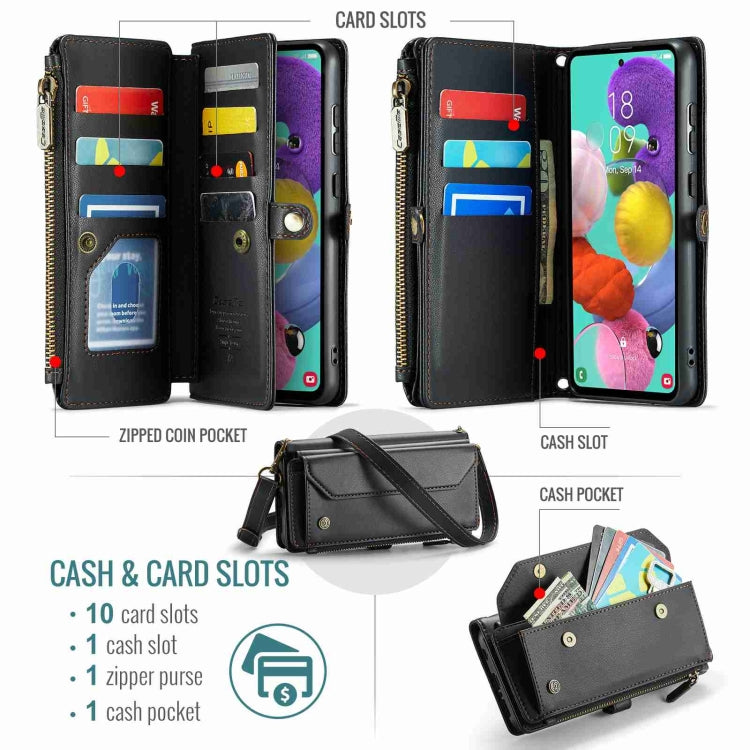 For Samsung Galaxy A51 4G CaseMe C36 Card Slots Zipper Wallet RFID Anti-theft Leather Phone Case(Black) - Galaxy Phone Cases by CaseMe | Online Shopping UK | buy2fix