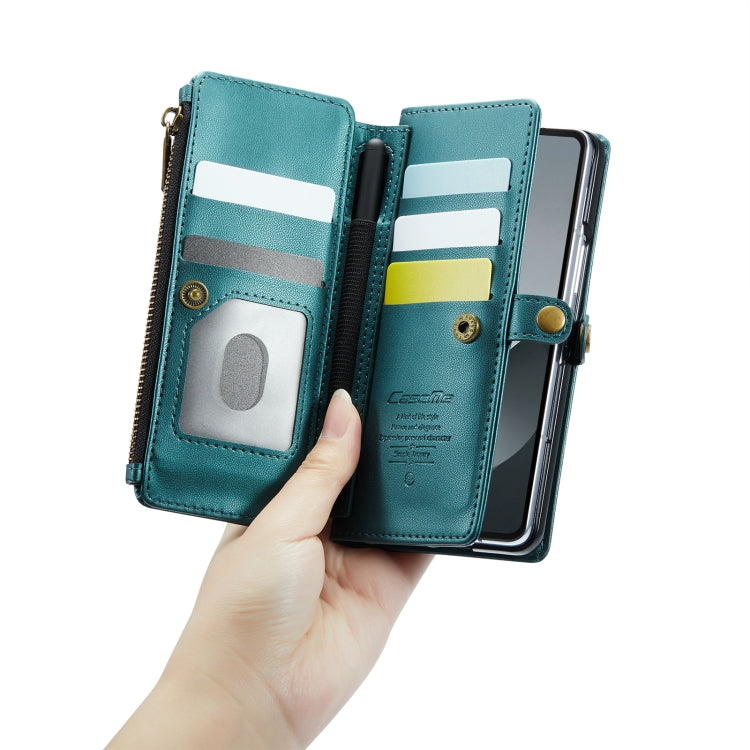 For Samsung Galaxy Z Fold6 5G CaseMe C36 Card Slots Zipper Wallet RFID Anti-theft Leather Phone Case(Blue-green) - Galaxy Z Fold6 5G Cases by CaseMe | Online Shopping UK | buy2fix