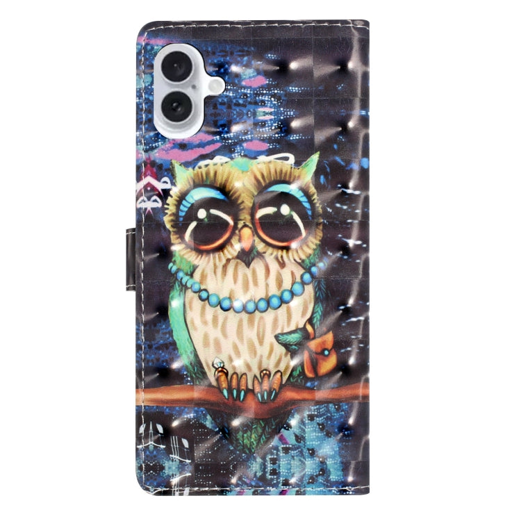 For iPhone 16 3D Pattern Leather Phone Case(Big-eyed owl) - iPhone 16 Cases by buy2fix | Online Shopping UK | buy2fix