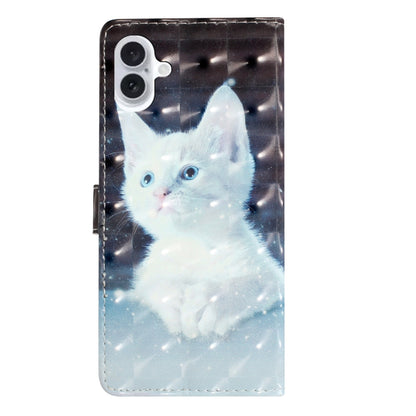 For iPhone 16 3D Pattern Leather Phone Case(White Cat) - iPhone 16 Cases by buy2fix | Online Shopping UK | buy2fix