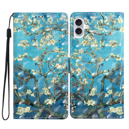 For iPhone 16 3D Pattern Leather Phone Case(Blue Base Apricot Flower) - iPhone 16 Cases by buy2fix | Online Shopping UK | buy2fix