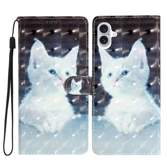 For iPhone 16 Plus 3D Pattern Leather Phone Case(White Cat) - iPhone 16 Plus Cases by buy2fix | Online Shopping UK | buy2fix