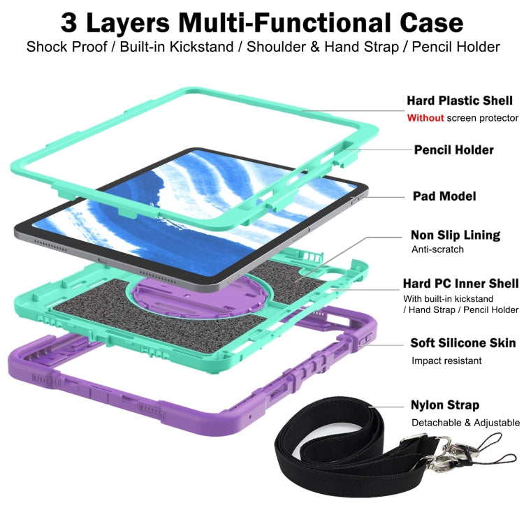 For iPad Air 11 2024 / Air 2022 10.9 360 Degree Rotation PC Contrast Silicone Tablet Case(Purple + Mint Green) - iPad Air 11 2024 Cases by buy2fix | Online Shopping UK | buy2fix