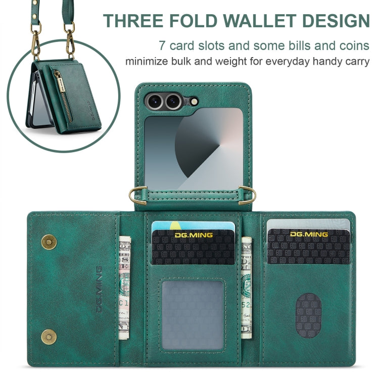 For Samsung Galaxy Z Flip6 DG.MING M5 Series Zip RFID Multi Card Detachable Leather Phone Case with Long Lanyard(Green) - Galaxy Z Flip6 5G Cases by DG.MING | Online Shopping UK | buy2fix