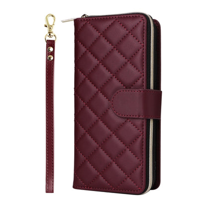 For Samsung Galaxy S25 5G Crossbody Rhombic Zipper Tower Buckle Leather Phone Case with Lanyard(Wine Red) - Galaxy S25 5G Cases by buy2fix | Online Shopping UK | buy2fix