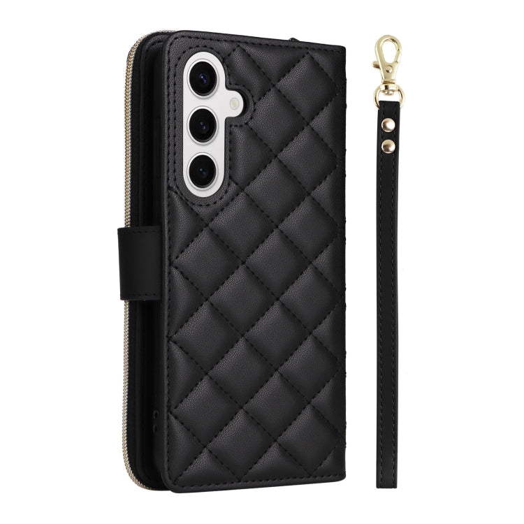 For Samsung Galaxy S25 5G Crossbody Rhombic Zipper Tower Buckle Leather Phone Case with Lanyard(Black) - Galaxy S25 5G Cases by buy2fix | Online Shopping UK | buy2fix