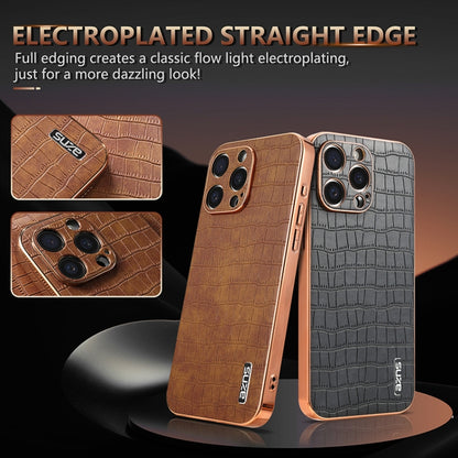 For iPhone 15 Pro Max AZNS Electroplated Frame Crocodile Texture Full Coverage Phone Case(Brown) - iPhone 15 Pro Max Cases by AZNS | Online Shopping UK | buy2fix