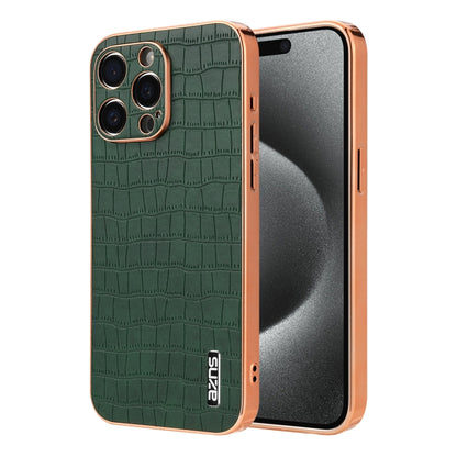 For iPhone 15 Pro Max AZNS Electroplated Frame Crocodile Texture Full Coverage Phone Case(Green) - iPhone 15 Pro Max Cases by AZNS | Online Shopping UK | buy2fix