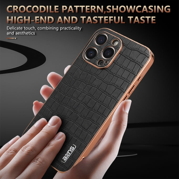 For iPhone 16 Pro AZNS Electroplated Frame Crocodile Texture Full Coverage Phone Case(Brown) - iPhone 16 Pro Cases by AZNS | Online Shopping UK | buy2fix