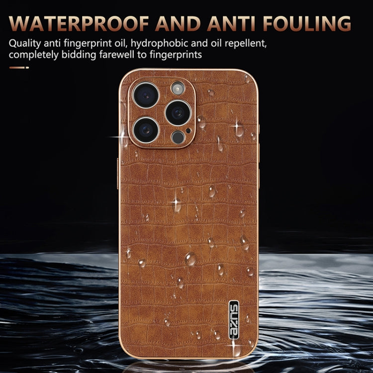 For iPhone 16 Pro AZNS Electroplated Frame Crocodile Texture Full Coverage Phone Case(Green) - iPhone 16 Pro Cases by AZNS | Online Shopping UK | buy2fix