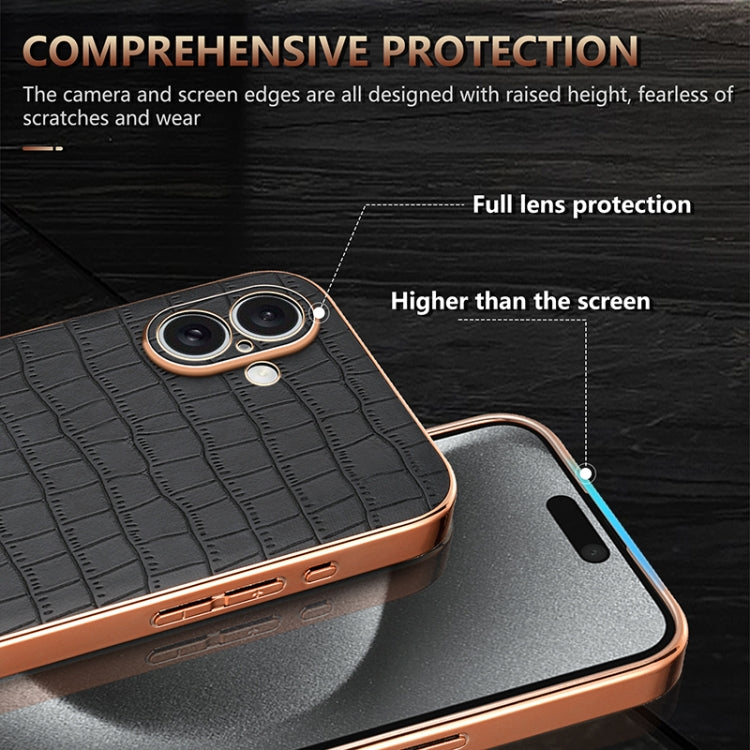 For iPhone 16 AZNS Electroplated Frame Crocodile Texture Full Coverage Phone Case(Brown) - iPhone 16 Cases by AZNS | Online Shopping UK | buy2fix