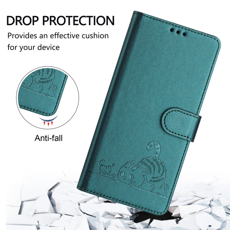 For Blackview A52 Cat Rat Embossed Pattern RFID Leather Phone Case with Lanyard(Peacock Green) - More Brand by buy2fix | Online Shopping UK | buy2fix