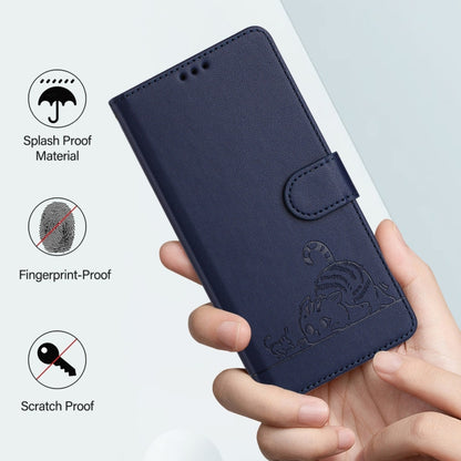 For Blackview A53 Cat Rat Embossed Pattern RFID Leather Phone Case with Lanyard(Blue) - More Brand by buy2fix | Online Shopping UK | buy2fix