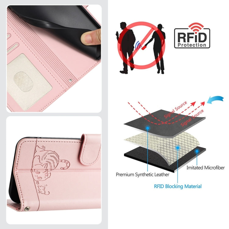 For Blackview Shark 8 Cat Rat Embossed Pattern RFID Leather Phone Case with Lanyard(Pink) - More Brand by buy2fix | Online Shopping UK | buy2fix