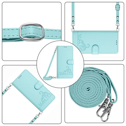 For Blackview Wave 6C Cat Rat Embossed Pattern RFID Leather Phone Case with Lanyard(Mint Green) - More Brand by buy2fix | Online Shopping UK | buy2fix